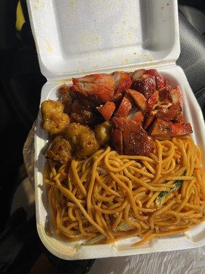 Chow mein bbq chicken spicy orange chicken