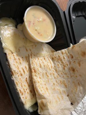 Cheese Quesadilla. Side of Queso.