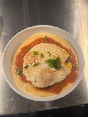 Eggs over Cheesy Grits