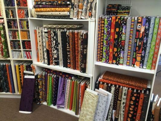 A full section of Halloween fabrics