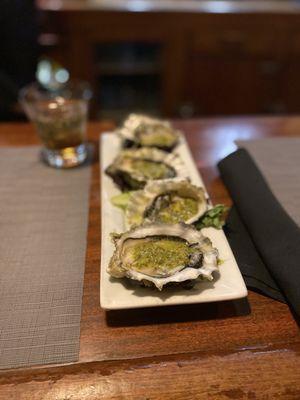 Oysters on the half shell with chimicurri