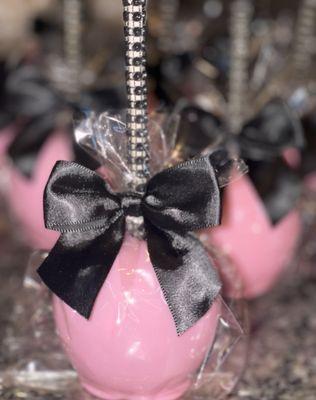 Cotton candy flavored candy apple with designer bling stick and bow