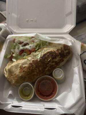 Burrito with lettuce and sauce