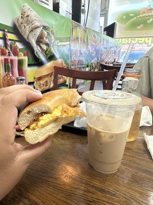 French Vanilla Iced coffee & Bacon Egg Cheese Bagel