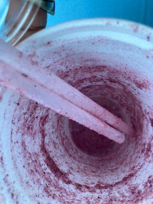 Mom and I are sharing a smoothie called 3 berries Yummy