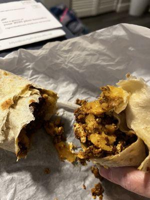 Chorizo, egg, potato, and cheese burrito