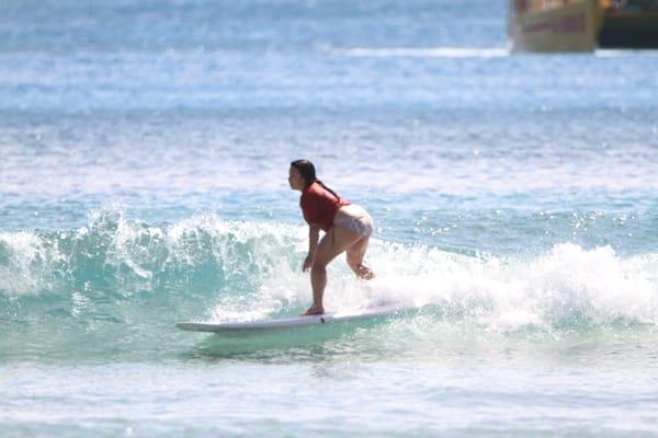Towards the end of the lesson, learned how to read the wave, when to pop up, walking the board, riding at an angle, HAVING FUN!