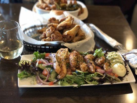 Grilled chicken salad & basket of lemon pepper wings