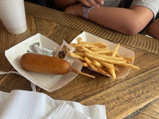 Corn dog and fries