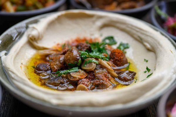 Hummus Pitryot: Mushrooms, Fresh Herbs.