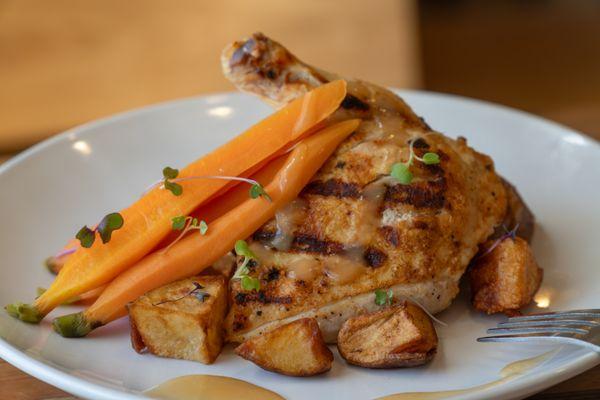 Bone In Chicken Breast
Oven Roasted Airline Chicken, Crispy Potatoes, Baby Carrots, Chicken Gravy