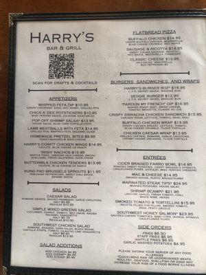 Menu as of August 2024