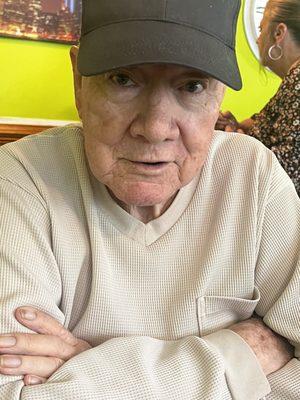 My dad happy to be at fancy frog having his favorite.