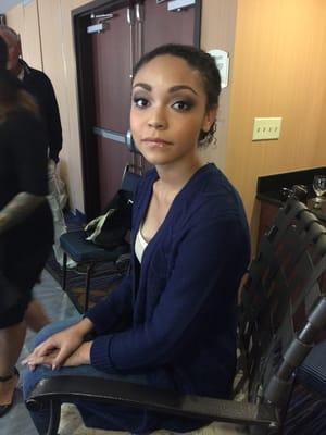 Model is glamorous with our professional, Youngblood mineral cosmetics..."photo finish" for that edgy business or pretty,formal look!