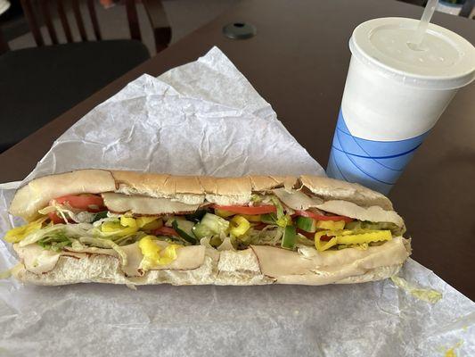 Turkey sub with my kind of toppings.