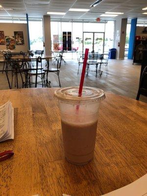 Strawberry banana smoothie (already halfway gone)!