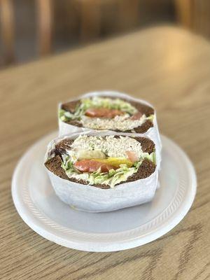 Cashew Chicken Sandwich on Squaw Bread: Mayo, Mustard, Lettuce, Tomato, Pickle, Red Onion & Pepperoncini | $8.19 (6")