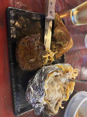 Filet Mignon, Loaded Baked Potato, and Texas Toast