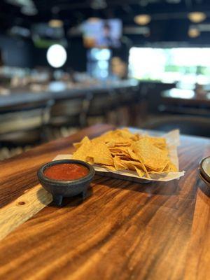 Chips and salsa in the bar