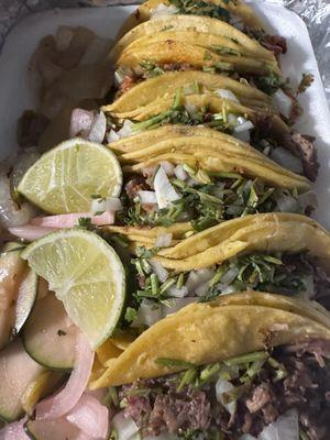 Barbacoa (bottom), campechanos (middle), pastor (top)