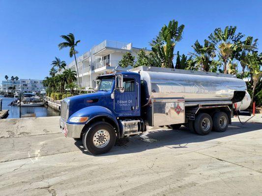 Fuel Truck delivering fuel to a Marina.