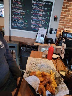 Board and fried shrimp