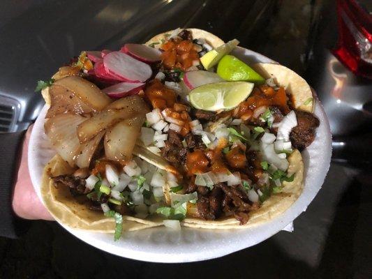 2/9/22 with huge grilled onions on the side, are you salivating yet? street tacos at its best