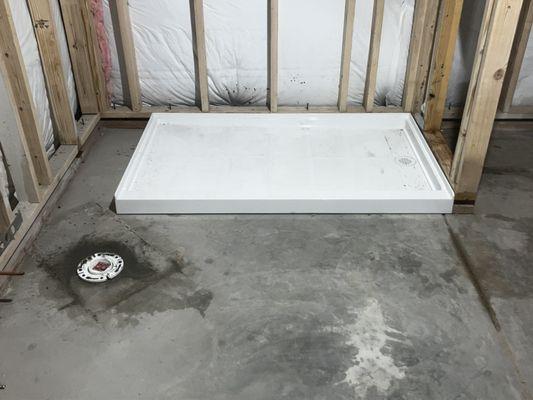 Final shower pan and toilet flange set.