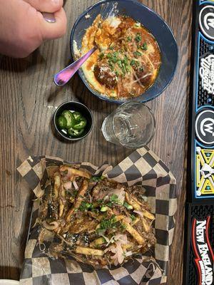 Trashed fries and meatballs