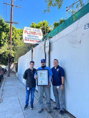 City Recognition certificate