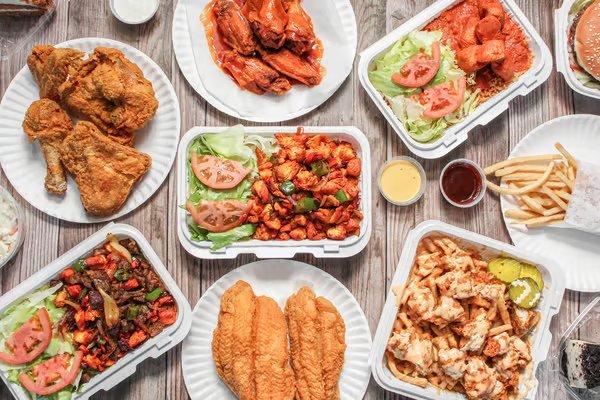 Variety of food items such as loaded fries, mix over rice, fried fish, fried chicken and more!