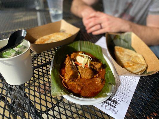 Roti bread, #14 pork, and the coconut soup that has chicken and mushrooms (forgot what # the soup was) but both are AMAZING!!