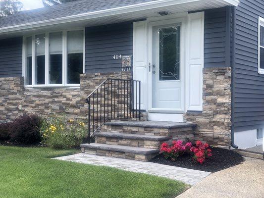 Veneer stone, steps and railings