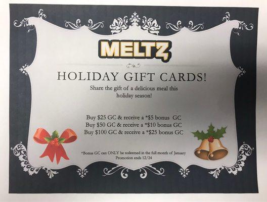 Now offering our Holiday Gift Card Special!! Promotion ends December 24, 2020. Like and follow us @meltzphillysteaks