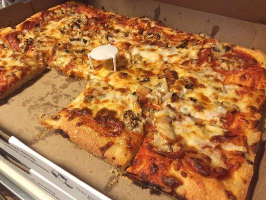 Large pepperoni, mushroom, and onion