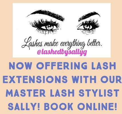 Now offering EYELASH EXTENSIONS with our stylist Sally!