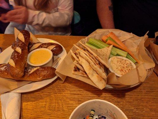 Pretzels and cheese AND kids hummus plate