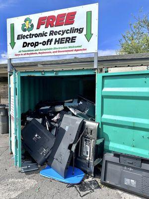 There is so much uncollected electronic waste that the doors cannot be secured to prevent scavenging.