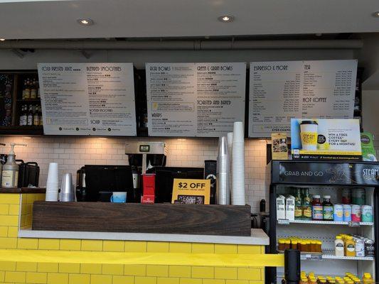 The counter to order and the menu