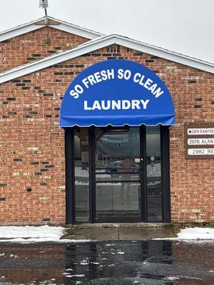 Look for the Blue and White Awining