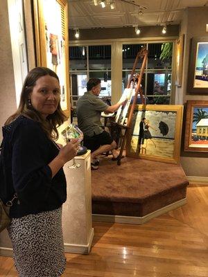 Scott Cleek at Friday Gallery night, painting away