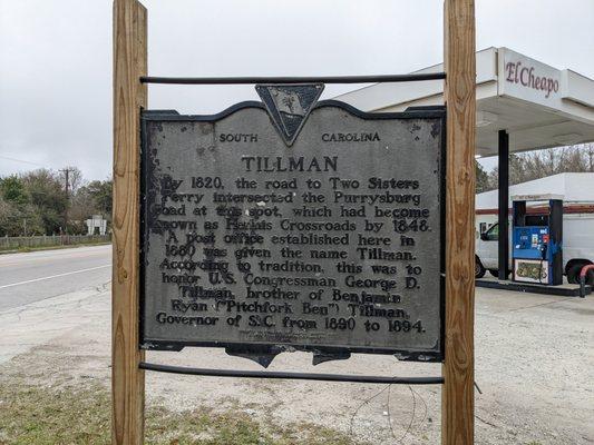 Tillman Historical Marker, Tillman SC