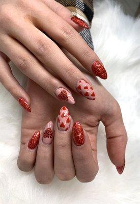 Super cute girl with Valentines nail set