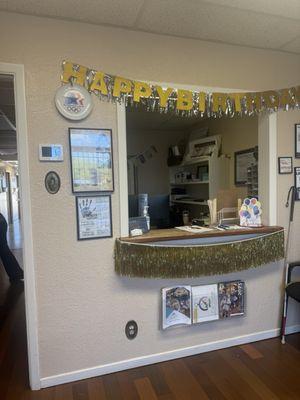 Front desk always decorated fun