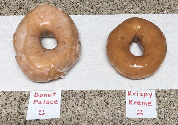 Glazed are $1.35 each (same as Shipley's) but I paid $1.46 since they added sales tax. Wtf? Donuts are tax exempt...