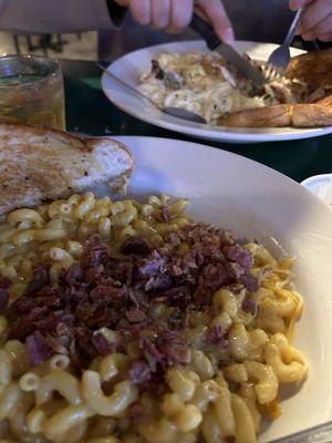 Guinness Mac & Cheese hold the onion, Chicken Alfredo