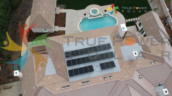 A 9.13 kW solar energy system installation completed by True Power Solar in Rancho Santa Fe, California.