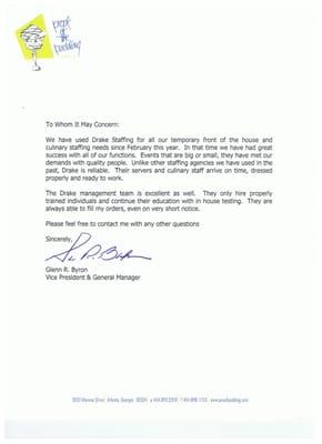 Great reference letter from Proof of the Pudding.