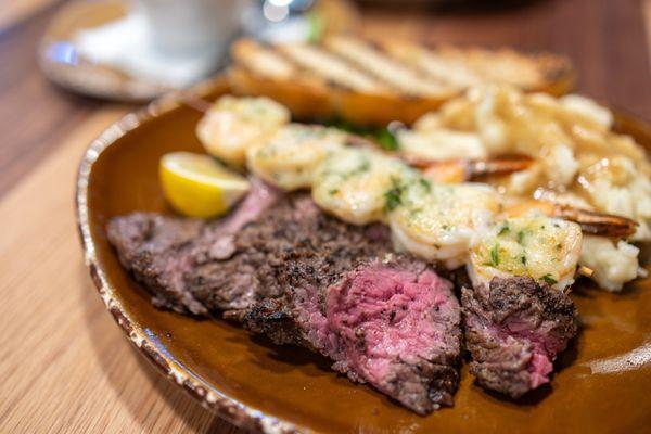 Surf & Turf: Grilled Steak Plate w/ Added Shrimp ($20 + $5/shrimp)
