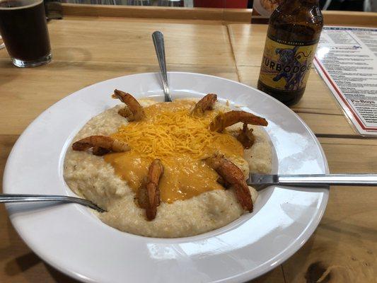 Shrimp & grits and Turbo Dog. A great combo!!